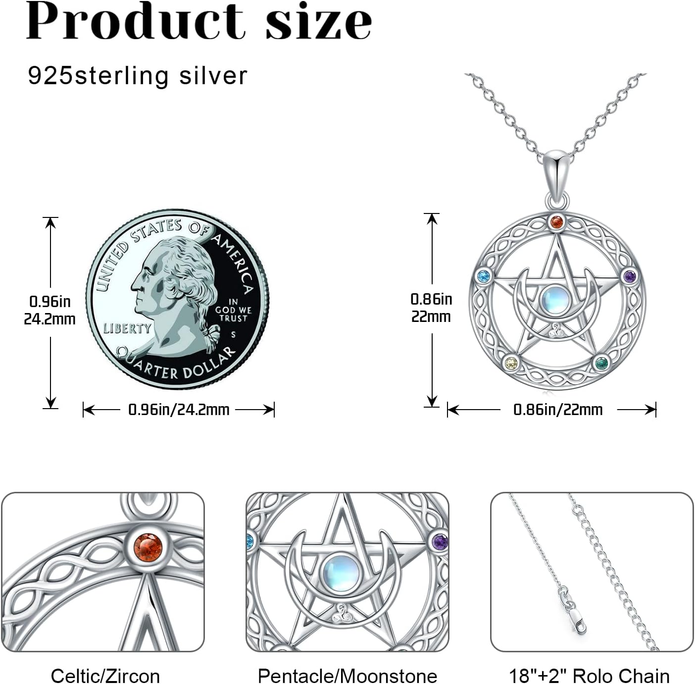 Witch Necklace for Women Men Sterling Silver 925 Pentacle Pendant Gothic Punk Jewelry - Image 6