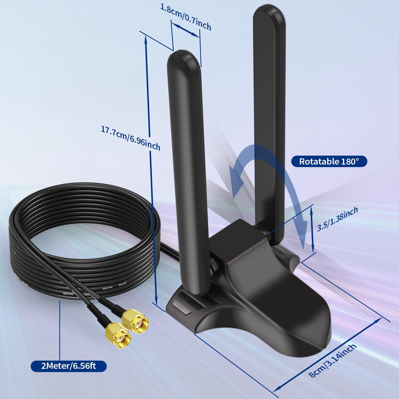 Bingfu Antenna WiFi 6E Base Magnetica, Antenna Tri-Banda 2.4/5.8/6 GHz 3 dBi RP-SMA con Cavo 2 m per Router Wi-Fi, Scheda di Rete Wireless PCIe, Adattatori USB, PC Desktop