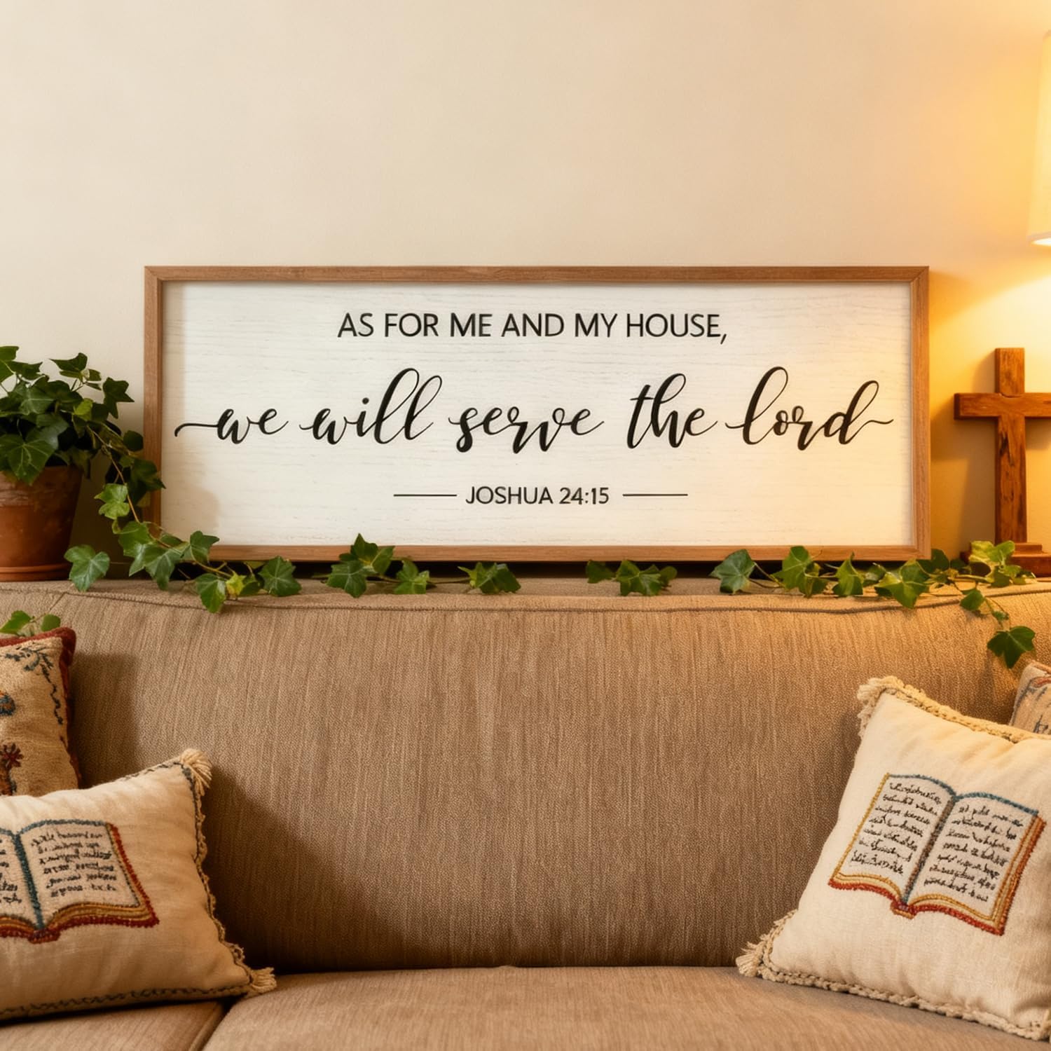 As For Me And My House Wall Art: 40 x 15 Inch Framed Christian Scripture Sign, Joshua 24:15 Bible Verse Rustic Wooden Wall Decor, Horizontal Religious Farmhouse Decor for Living Room Bedroom