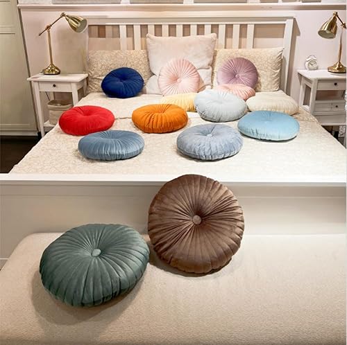 Miniatura 4 de LOHEVANG Almohada redonda suave de terciopelo redondo cojín de calabaza cojín decorativo para sofá cama sala de estar, azul cielo13.8