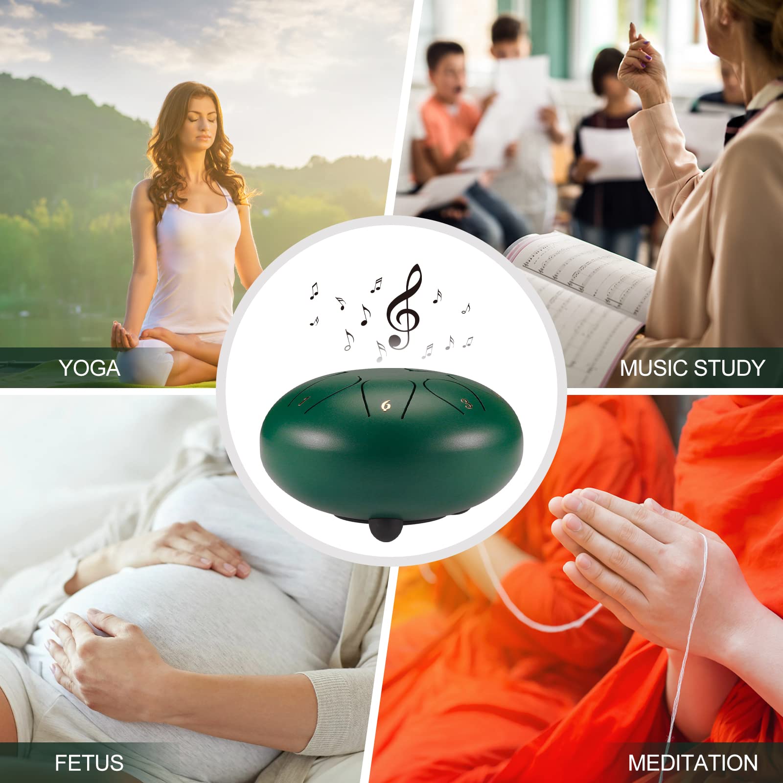 Steel Tongue Drum,6 Pollici 8 Note Do Maggiore Accordato Tamburi in Acciaio,Strumento a Percussione con Bacchette per Tamburi Carry Bag Note Sticks per Meditazione Yoga Zazen Sound Healing