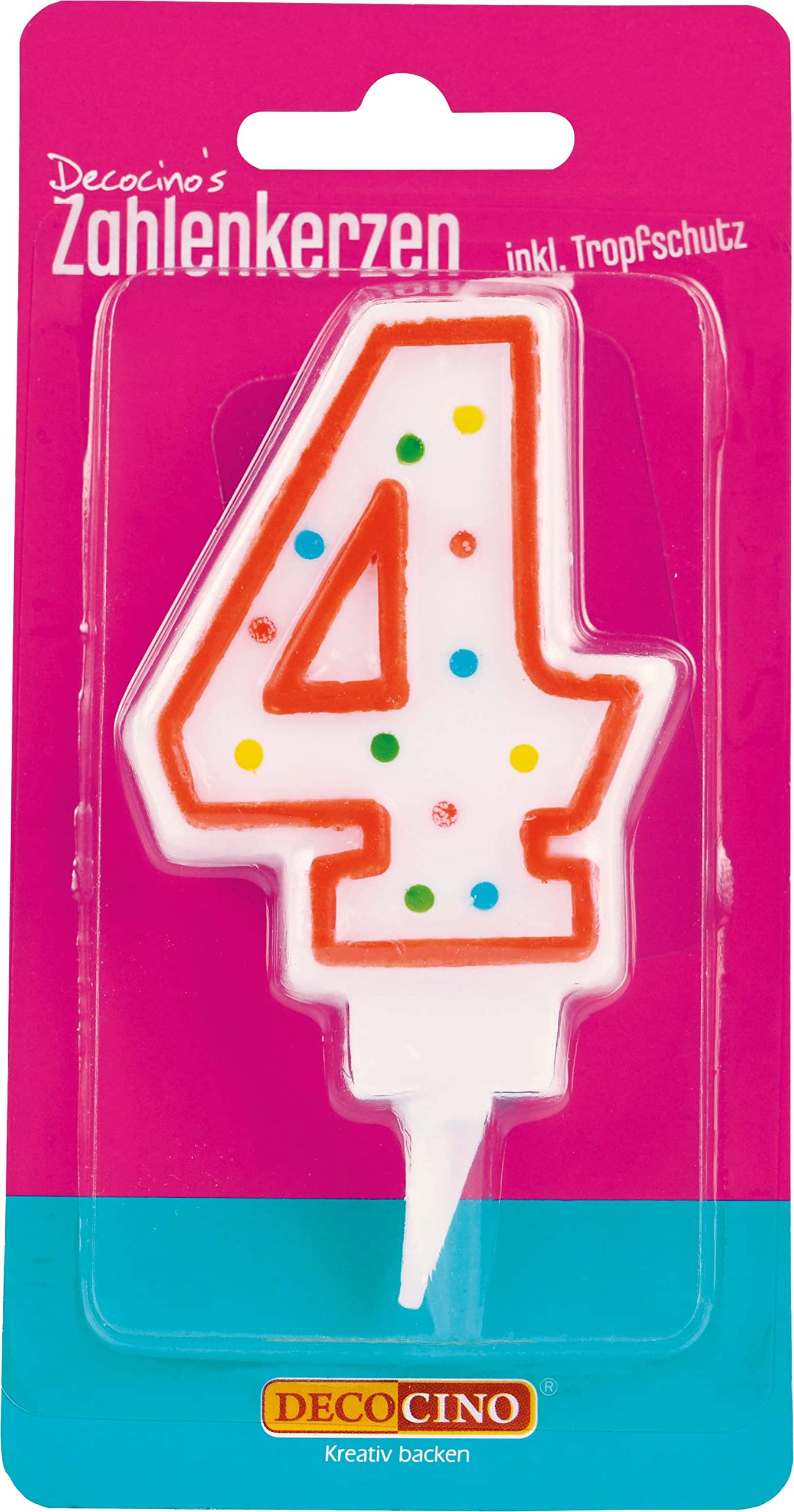 Bougie Chiffre 4 Pour Gâteau - Motif Pattes, Rouge/jaune/blanc, Décoration Anniversaire Enfant