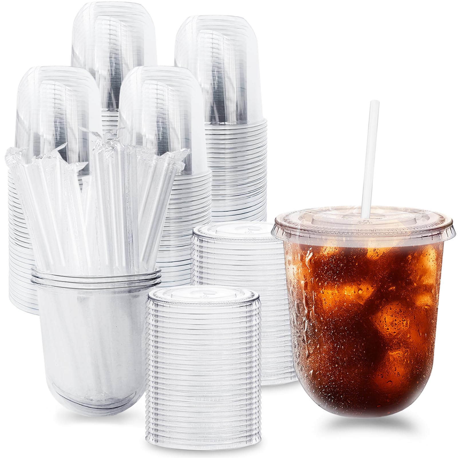 Alaeseje 50 Pack 16 oz Clear Plastic Iced Coffee Cups with Lids and Straws — Amazon image 8