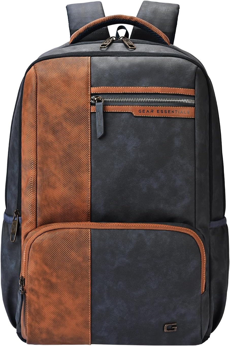 Vintage 4 19"/29L Anti Theft Faux Leather Medium Water Resistant 4 Compartment Laptop Backpack/Casual Backpack/Daypack/Travel Backpack/College Bag For Men/Women(Blue-Tan)