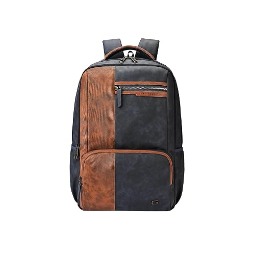Gear Vintage 4 19"/29L Anti Theft Faux Leather Medium Water Resistant 4 Compartment Laptop Backpack/Casual Backpack/Daypack/Travel Backpack/College Bag For Men/Women(Blue-Tan)