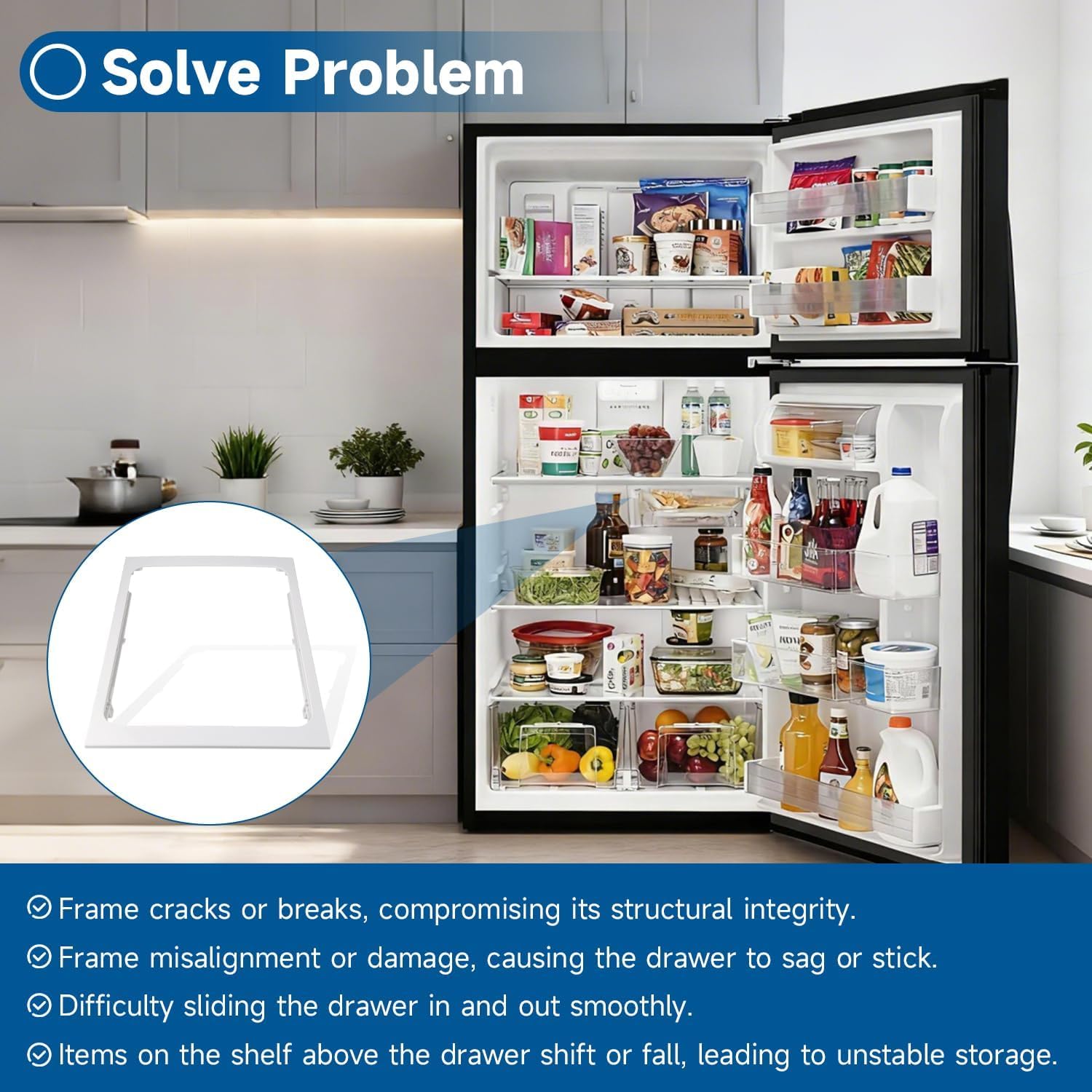 Refrigerator Drawer Hanger Deli Drawer Shelf Meat Frame Compatible With Whirlpool Fridge WRT148 WRT311 WRT318 Replace#: W10861519 5WT511SFEG00 5WT511SFEW00 WRT318FZDM01 WRT311FZDW01