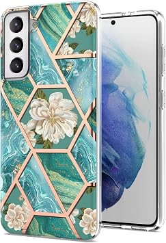 Samsung Galaxy S21+ Case, SCG10 Case, Galaxy S21 Plus Cover, Galaxy S21 Plus Cover, Coosmart, Cute Marble Series, Flower, Crown Pattern, Case with Ring, Phone Case, Stand Function, 360 Degree