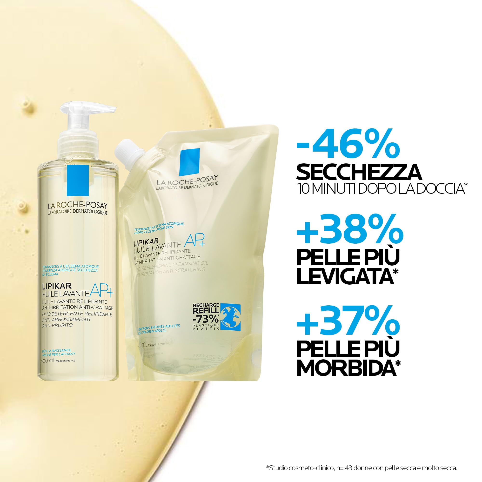 La Roche-Posay Lipikar Olio Detergente AP+ Refill Pack, Ricarica Olio Doccia, Per Pelli Sensibili, Anti-Arrossamento, Ultra-Idratante, Con Aqua Posae Filiformis, Burro di Karité, Niacinamide, 400 ml