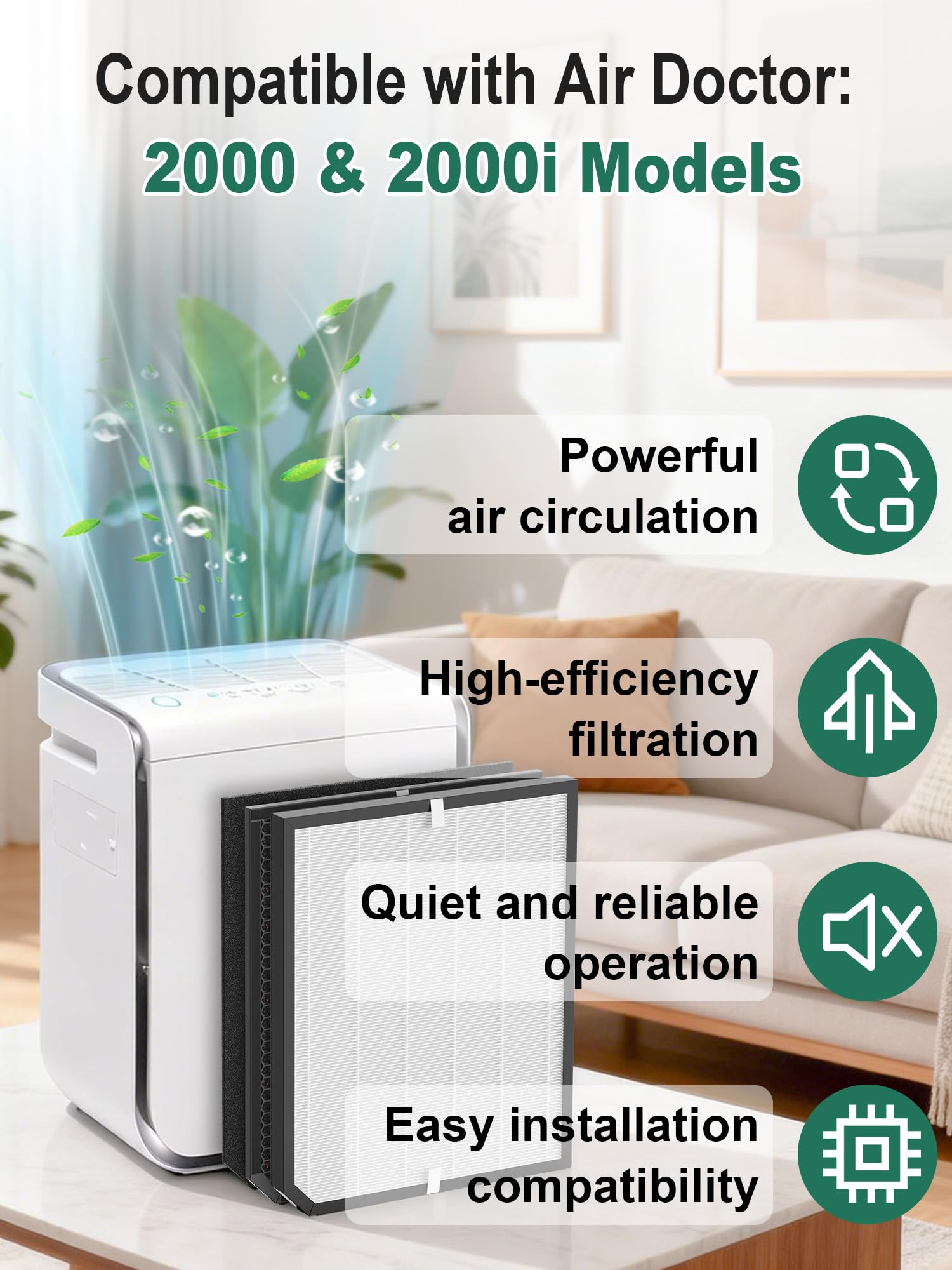2000 filtri di ricambio compatibili con purificatore d'aria 2000, 1 H + 2 filtri a carbone attivo e 4 prefiltri