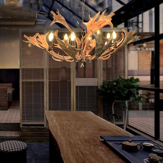 ZXFDMSWJ Vintage Kroonluchter Creatieve Persoonlijkheid Hars Gewei Lamp Woonkamer Verlichting Restaurant Slaapkamer Kroonluchter photo 2