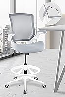 Vista 9 de Silla de redacción alta para oficina, taburetes ergonómicos de escritorio de pie para computadora, reposabrazos abatibles, altura ajustable y anillo