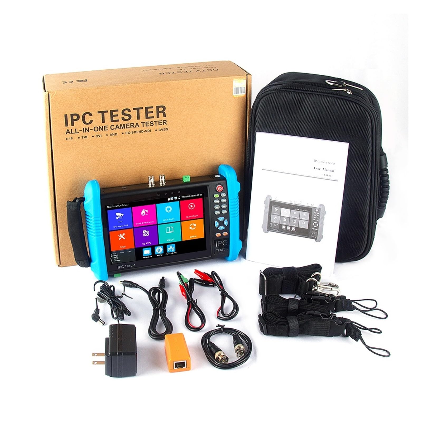 Tester Portatile per Fotocamere, Tester CCTV da 7 Pollici Tester IPC da 8 MP TVI AHD CVI Tester for Telecamere di Sicurezza con Tester Poe in Uscita Test di Videosorveglianza