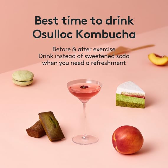 OSULLOC Kombucha Tea LycheePeach (Lychee & Peach Blending), Sparkling Powdered Mix Beverage, No added sugar, 10 Sticks, 1.76oz