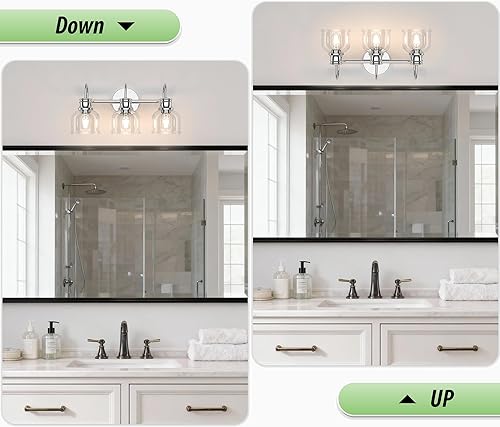 Miniatura 6 de Lámpara de tocador de baño de 3 luces, cromo tradicional clásico con vidrio transparente, accesorios de iluminación de baño sobre espejo