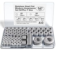 Vista 1 de Surtido de arandelas planas de acero inoxidable, 18-8 (304) arandelas métricas de acero inoxidable, juego de 547 piezas