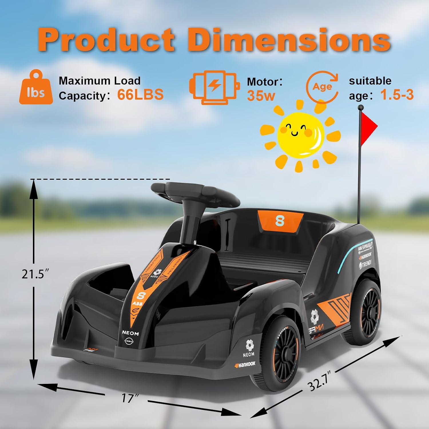 12V Electric Go Kart for Kids, Ride on Car Toys for Toddlers 1-3, Battery Powered Kart with Remote Control, Bluetooth, Story, Music, Ride on Cart for Boys Girls