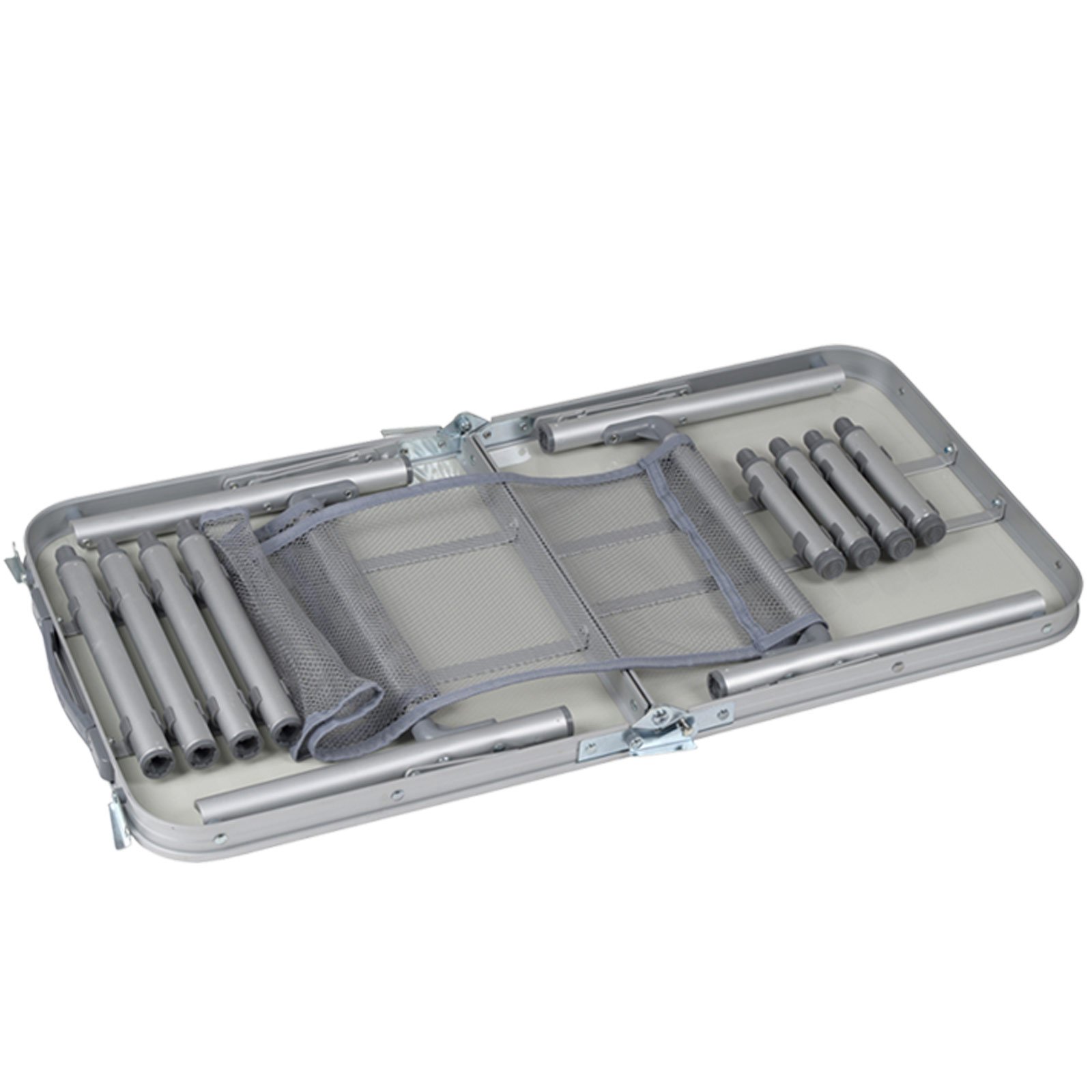 Bo-Camp Table D’Appoint Premium 80x40 Cm - Pieds Réglables 4 Hauteurs Avec Filet De Rangement