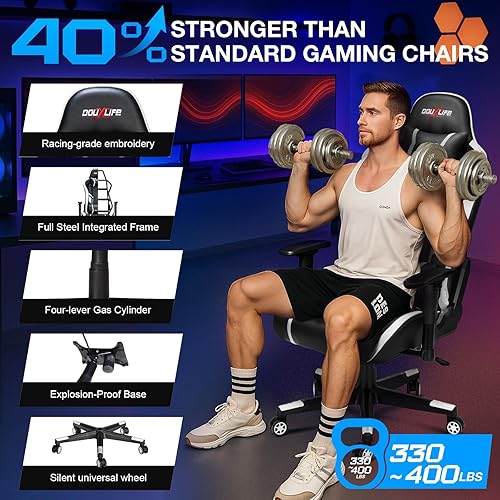 Vista 6 de Douxlife Silla de masaje para juegos de 7 puntos con reposapiés, silla ergonómica resistente de 400 libras, asiento de carreras de respaldo alto