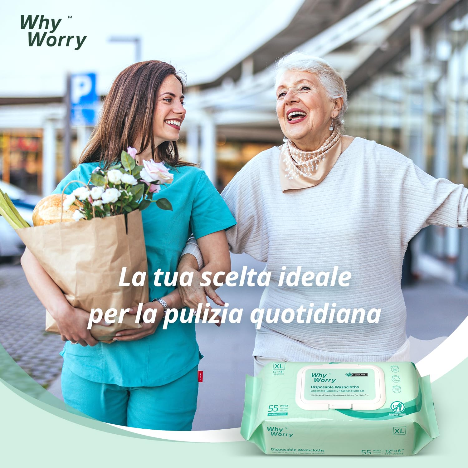 WhyWorry XL Salviette Umidificate per Adulti, 20 x 30 cm Extra Grandi Salviettine per la Pulizia del Corpo per Incontinenza e Anziani, con Aloe e Vitamina E, Extra Spesse, Senza Profumo, 220 Unità