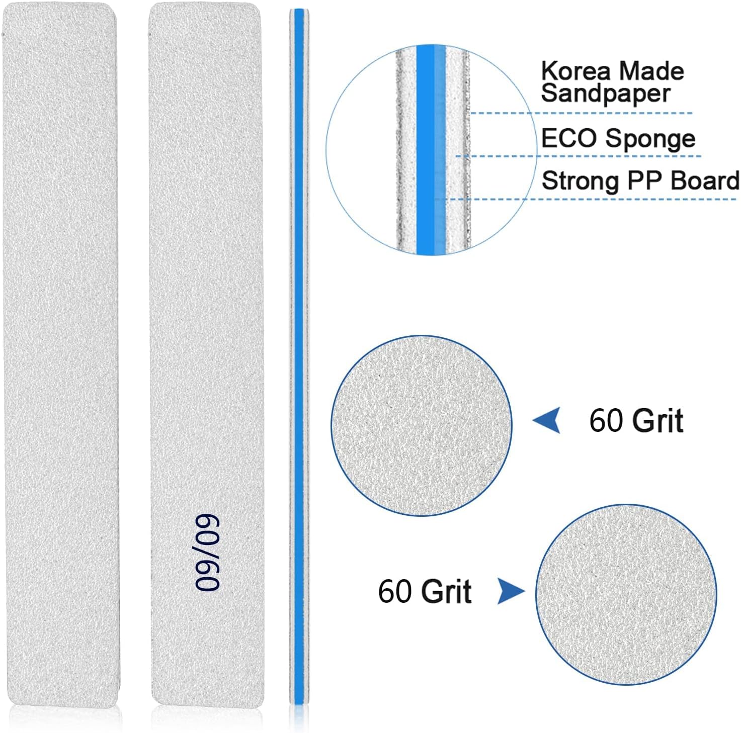 Nail Files 100pcs-Nail File 60/60 Grit for Acrylic Nails, Rough Nail Files Emery Boards for Artificial Nails, Fake Nails, Professional Double Sided Jumbo Zebra Nail File