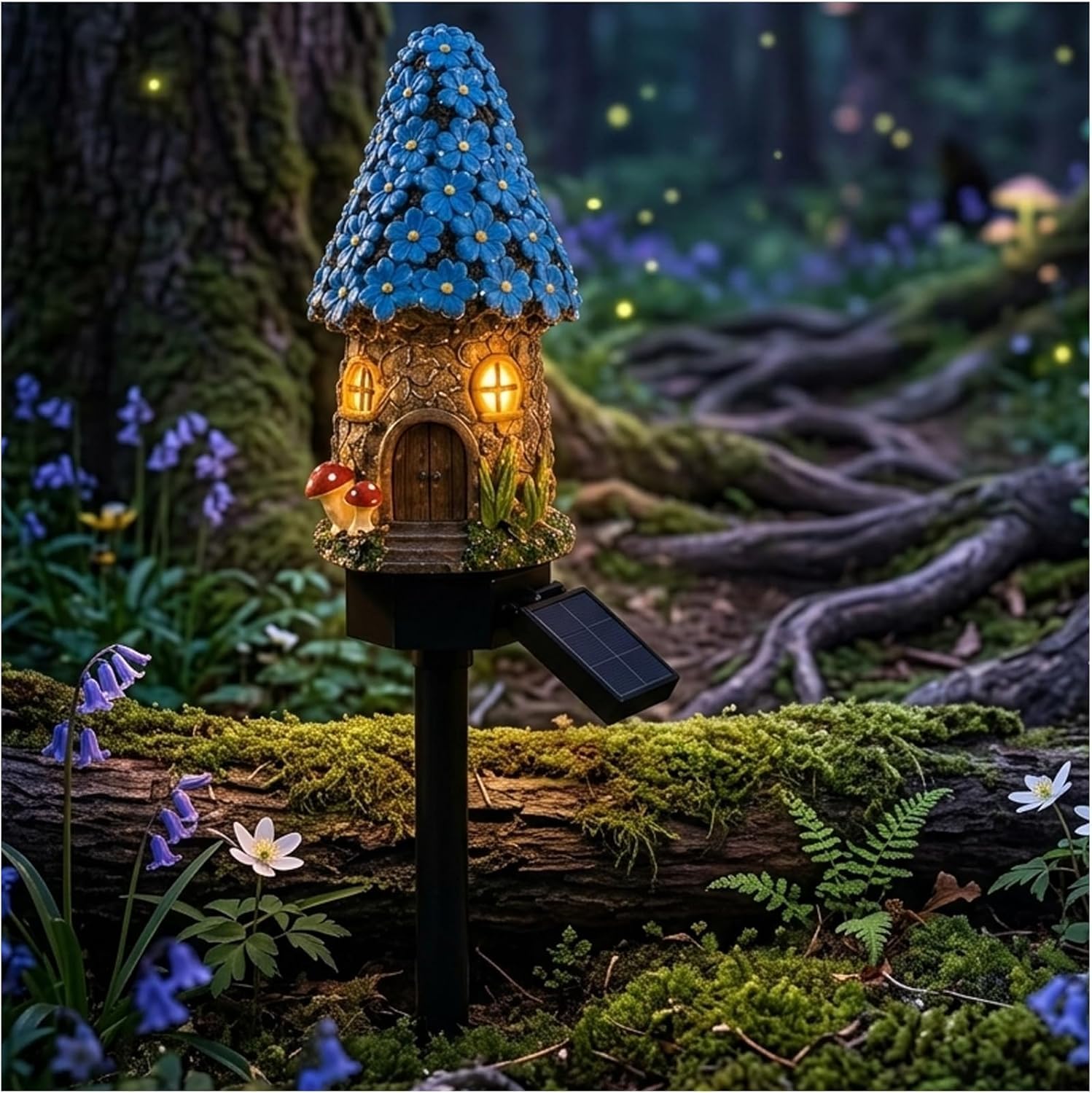 Siebkorb Solar Fairy-Tale Mushroom House Lights Cottage Garden Stake Lights,Resin Mushroom Cottage Figurine, Waterproof Led Outdoor Solar Pathway Lights for Lawn, Walkway, Patio, Yard (#D)