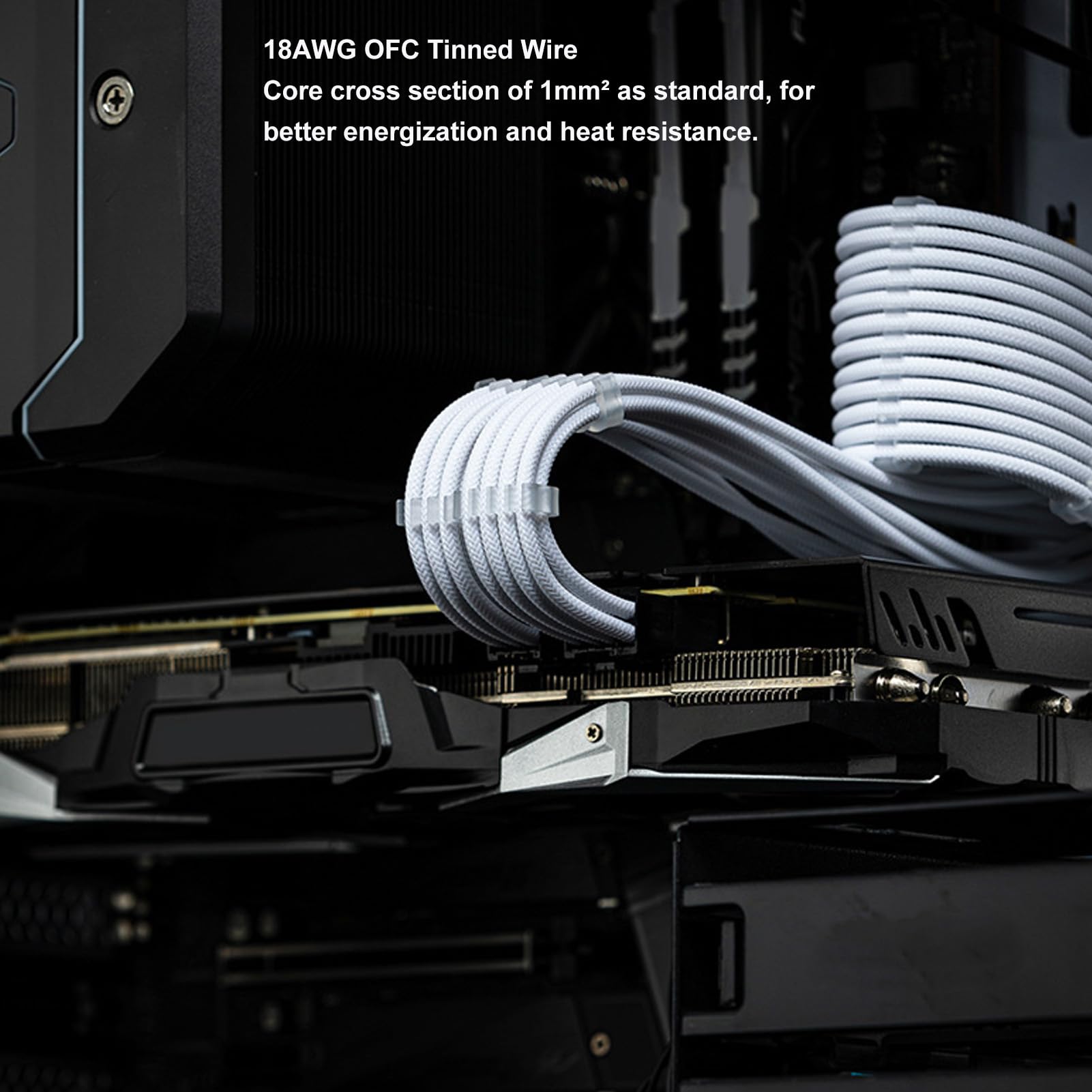 4 Unidades de Cables de extensión de alimentación PSU de 18 AWG, con Funda de Nailon de 30 cm, de 24 Pines ATX y 4+4 Pines para CPU, así como de 6+2 Pines para GPU PCIE; Cable de (Blanca)