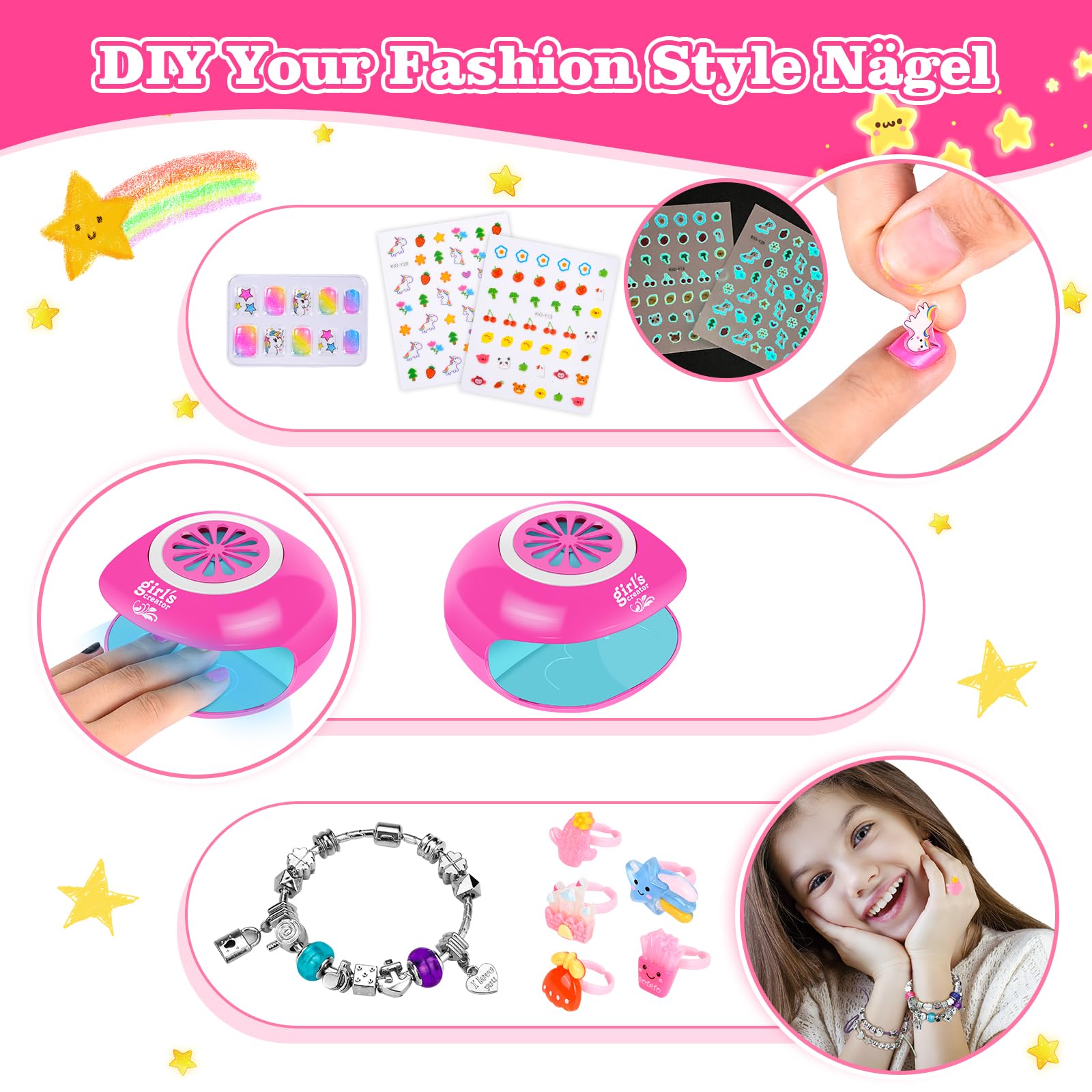Herenear Kit Nails Bambina, Nail Art Manicure Gioco, Regalo Bambina 6-12 Anni Natale Compleanno
