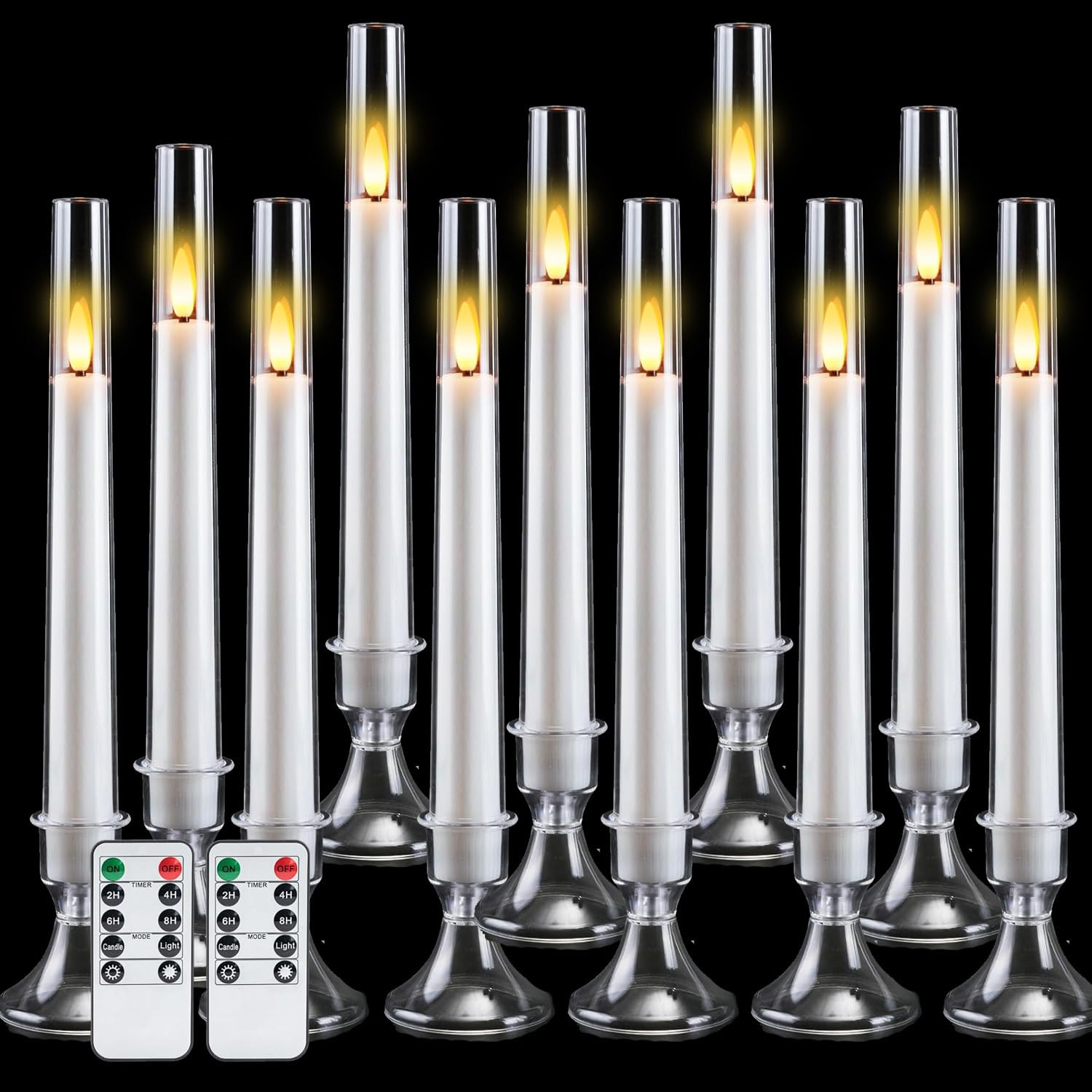 Comenzar 12PC Flameless Taper Candles - LED Candles, Flickering Design with Base, Perfect for Home, Windows?Decoration?Weddings, Parties (Gray)