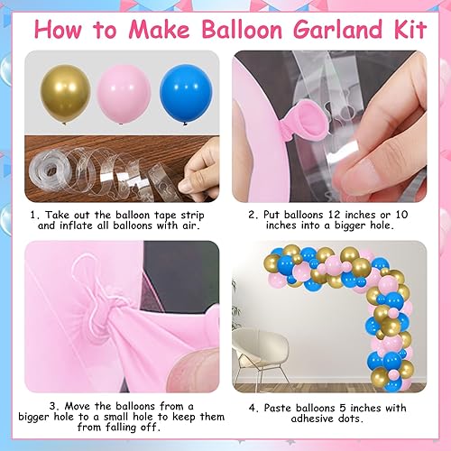 Miniatura 5 de Funmemoir Decoraciones de revelación de género de desvanecimientos o trenzas, arco de globos rosa, azul y dorado con telón de fondo, música retro,