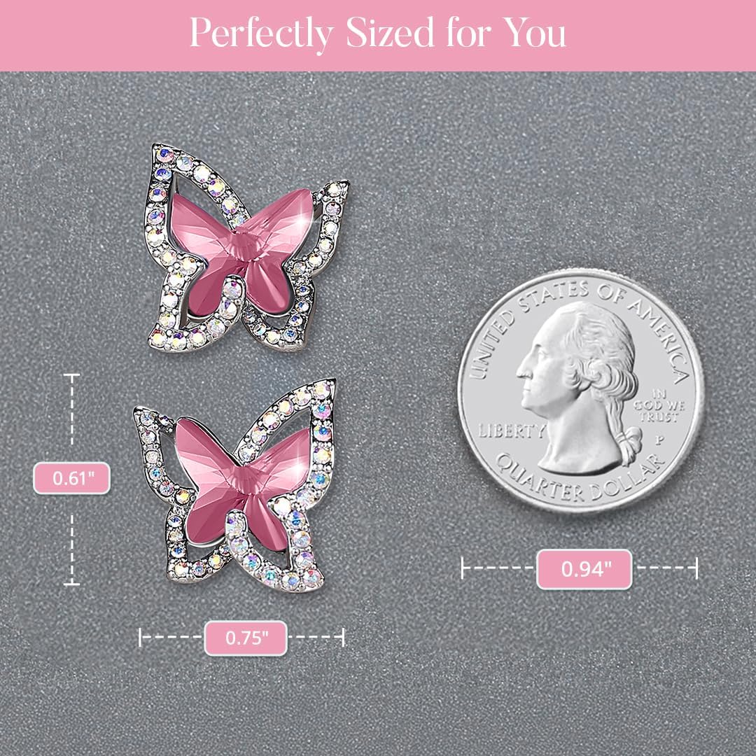 Valentine's Day Gift For Women Butterfly Crystal Stud Earrings with Premium Birthstone, Silver-Tone - Image 5