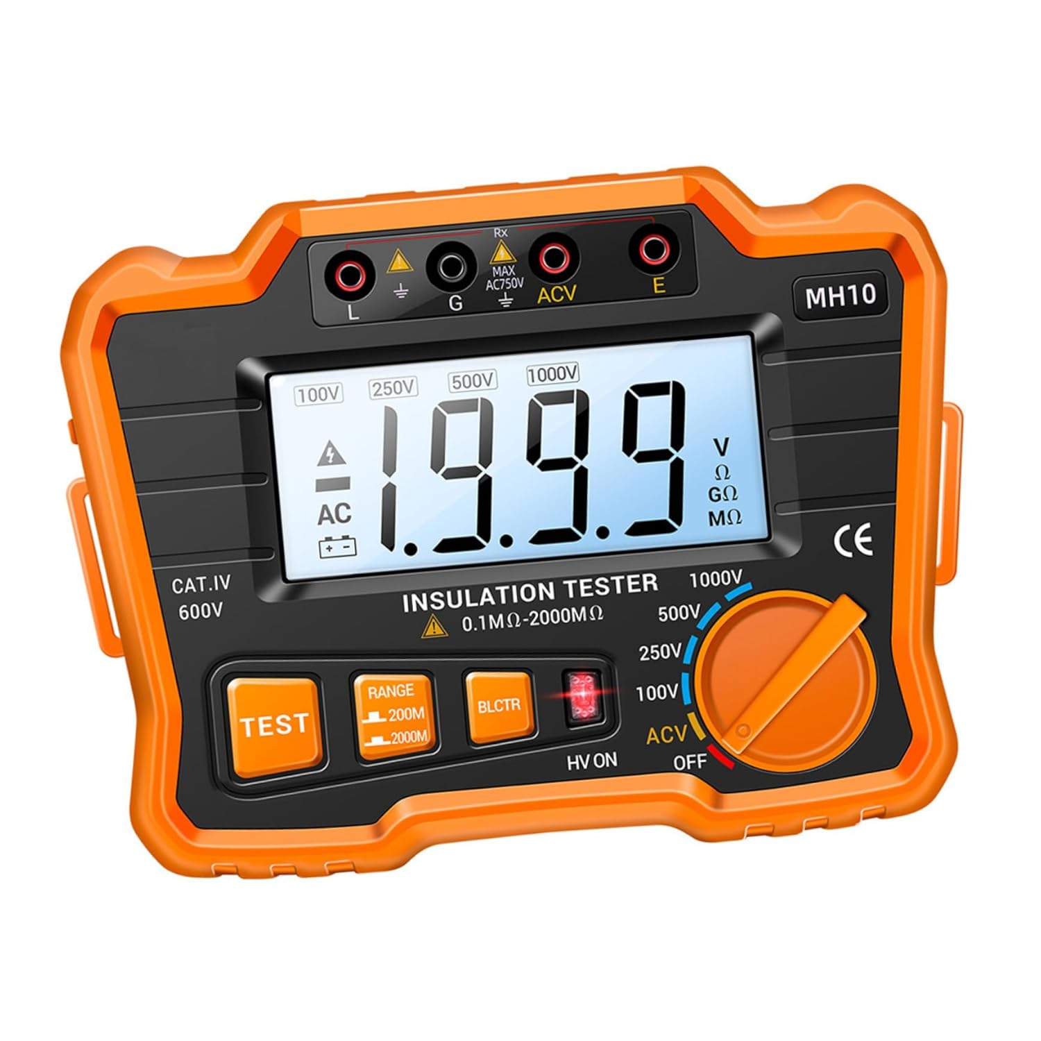 Unomor Megohmmeter Digital Insulation Tester Led Backlight Resistance Easy to Read LCD Display High Voltage Indicator