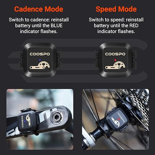 Miniatura 3 de COOSPO Sensor de cadencia y velocidad para ciclismo, Bluetooth inalámbrico y sensor de RPM de bicicleta ANT+ para computadoras de ciclismo,