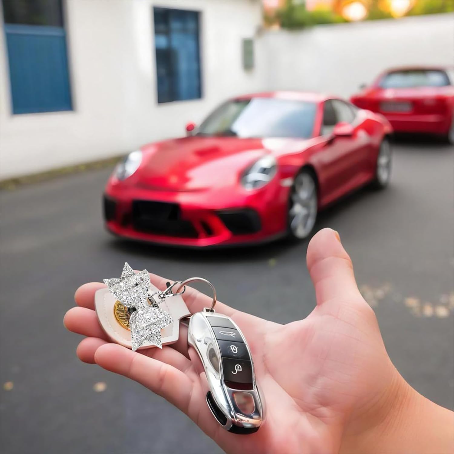 2 PCS Glitter Shiny Charm Keychain for Purse, Wallet, Handbag, Car keys, Handmade Sparkling Glitter Bow 3.3" x 2.7 " - Image 8