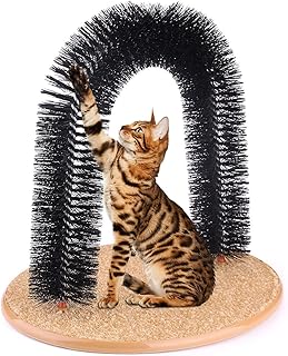 Cat Arch Self Groomer Massager Groom Toy Dog Brushes Pet Puppy Cat Scratcher Toys Fur Grooming Cat Toy Brush Controls Shedding with Scratch Pad and Catnip Interactive Kitten Toys