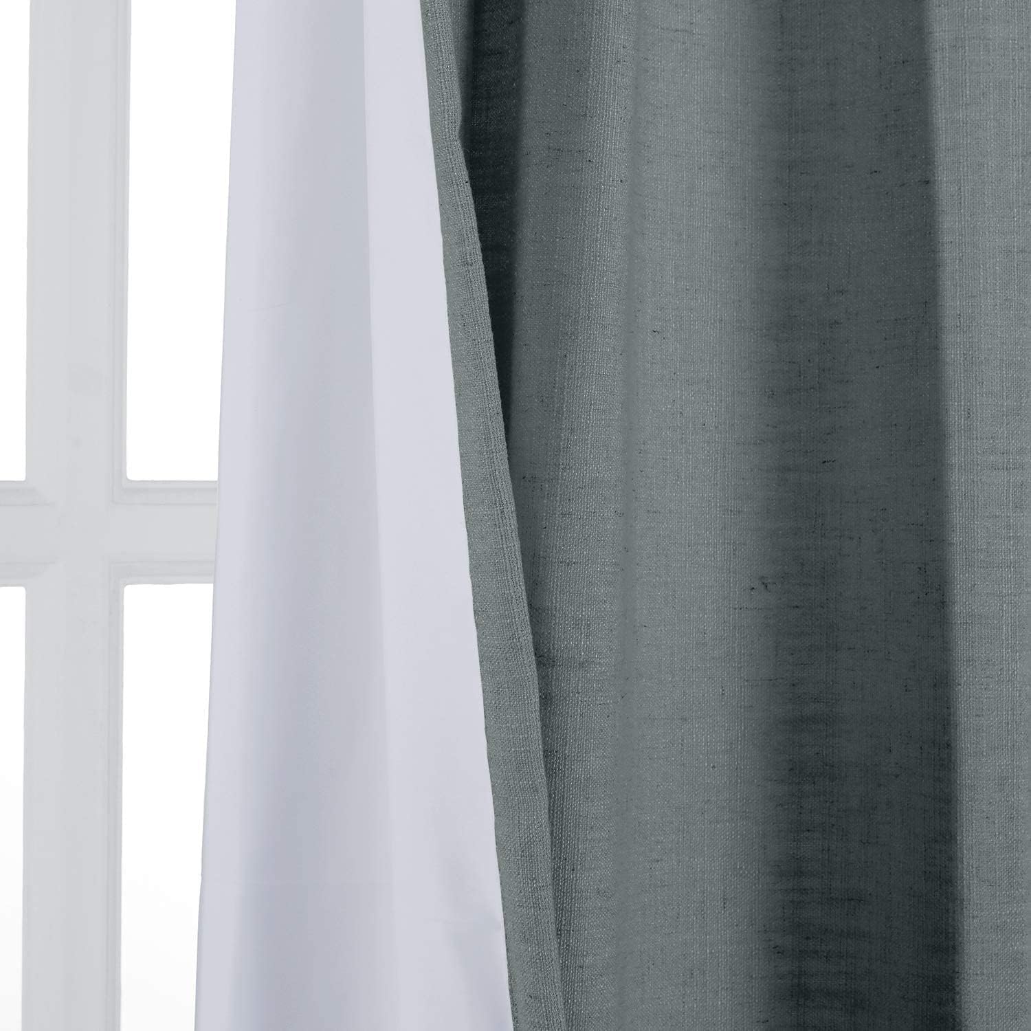 TWOPAGES Linen Curtain, 120 Inches Long Solid Room Darkening Rod Pocket Single Curtain Panel, Dark Grey (1 Panel 100Wx120L)