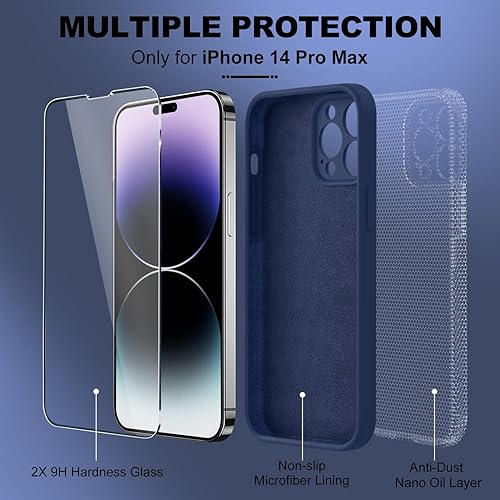 Miniatura 204 de BossKiss Funda compatible con iPhone 14 Pro, silicona mejorada [protección de cámara] [2 protectores de pantalla 9H], forro interior de microfibra