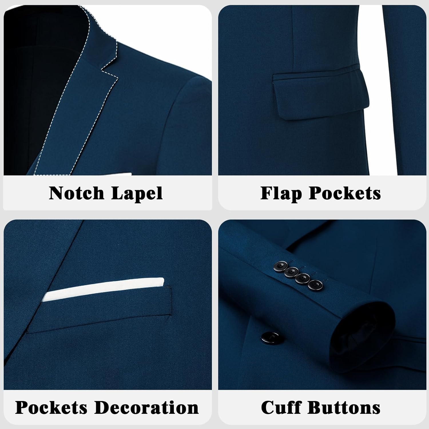 Men's Suit 3 Piece Slim Fit Suit Set, Two Button Solid Jacket Vest Pants with Tie, Men Tuxedo Suit Set - Image 6