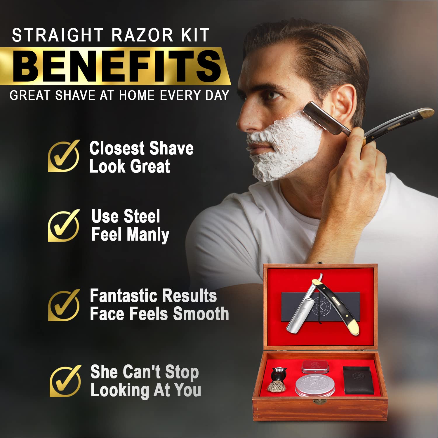Best Straight Razor Set Shave Ready Straight Razor Kit, Solid