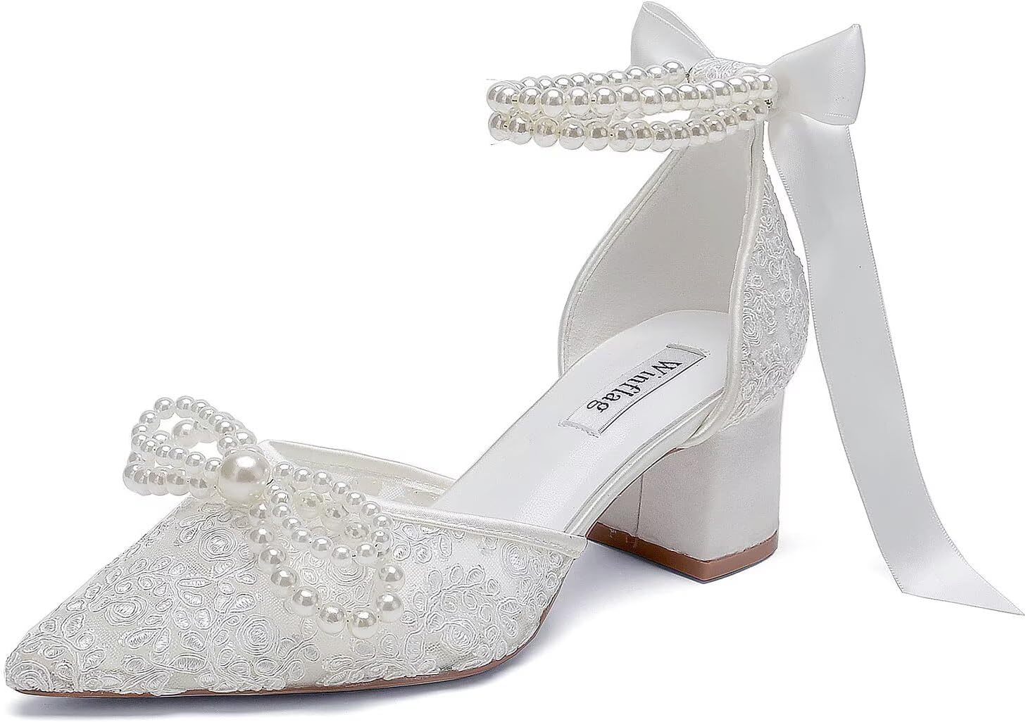 Pearl Wedding Shoes Bride Block Heel - Closed Toe Comfort