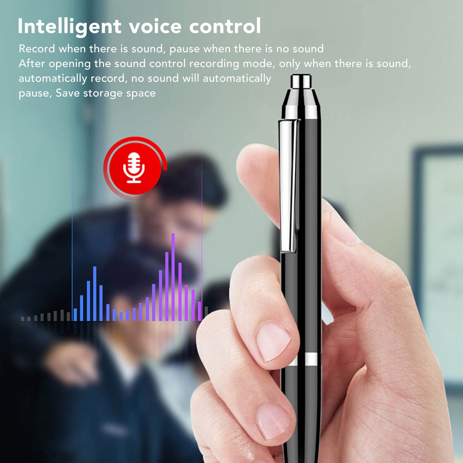 Grabadora de Voz Portátil, Grabación Bidireccional, Reducción de Ruido, Bolígrafo de Firma, Plug and Play con Auriculares, Aleación de Cobre (Inglés Neutro, Negro)