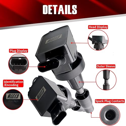 Vista 4 de Juego de 4 bobinas de encendido UF764 GN10730 compatibles con Hyundai Sonata Santa Fe Tucson Kia Optima Sorento Sportage 2.0L 2.4L L4 - Reemplaza