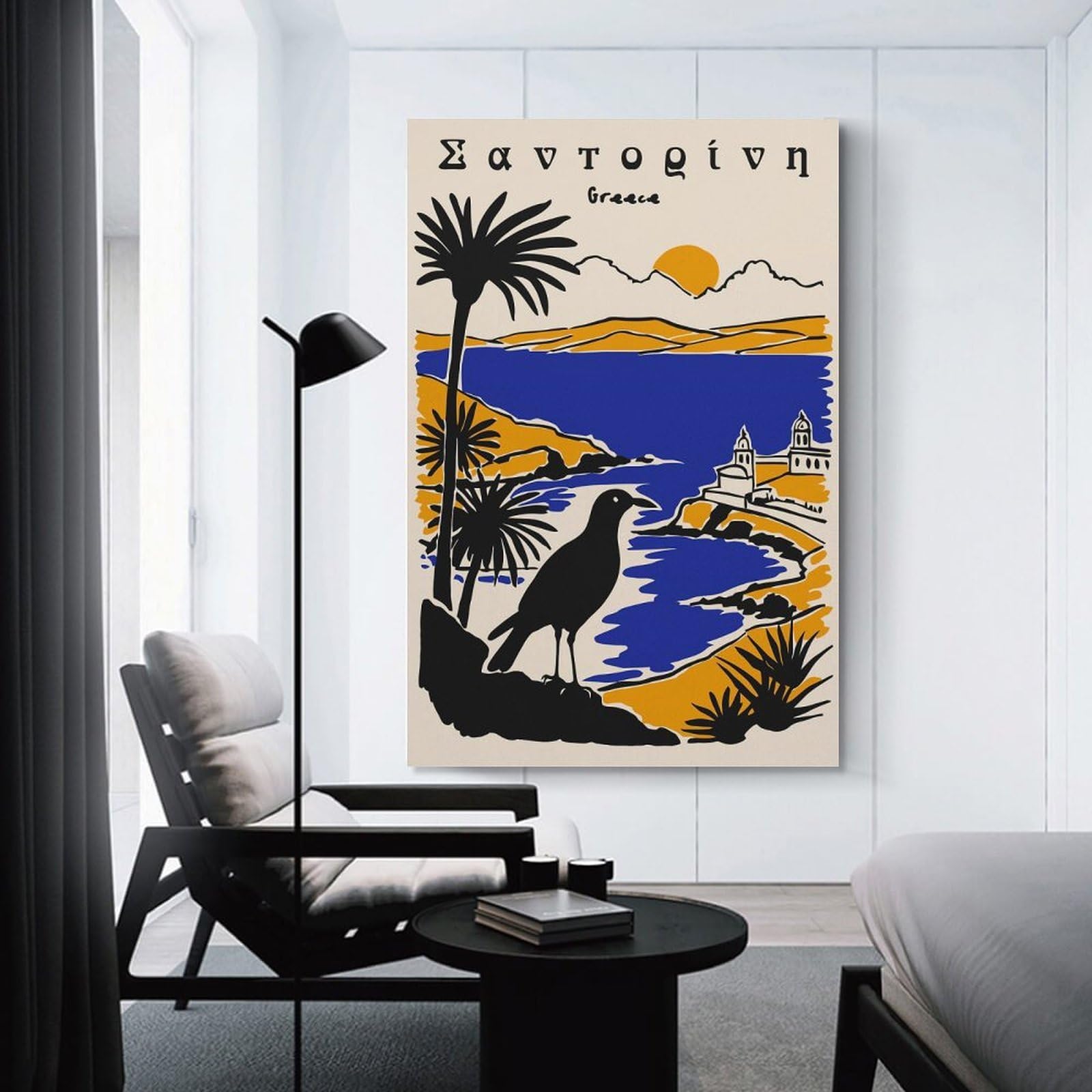 Junmoney Santorini Greece Vintage Canvas Wall Picture, 20x30inch(50x75cm), for Picture Wall Styling in Lounge Or Bedroom, An Easy Match for Collected Prints