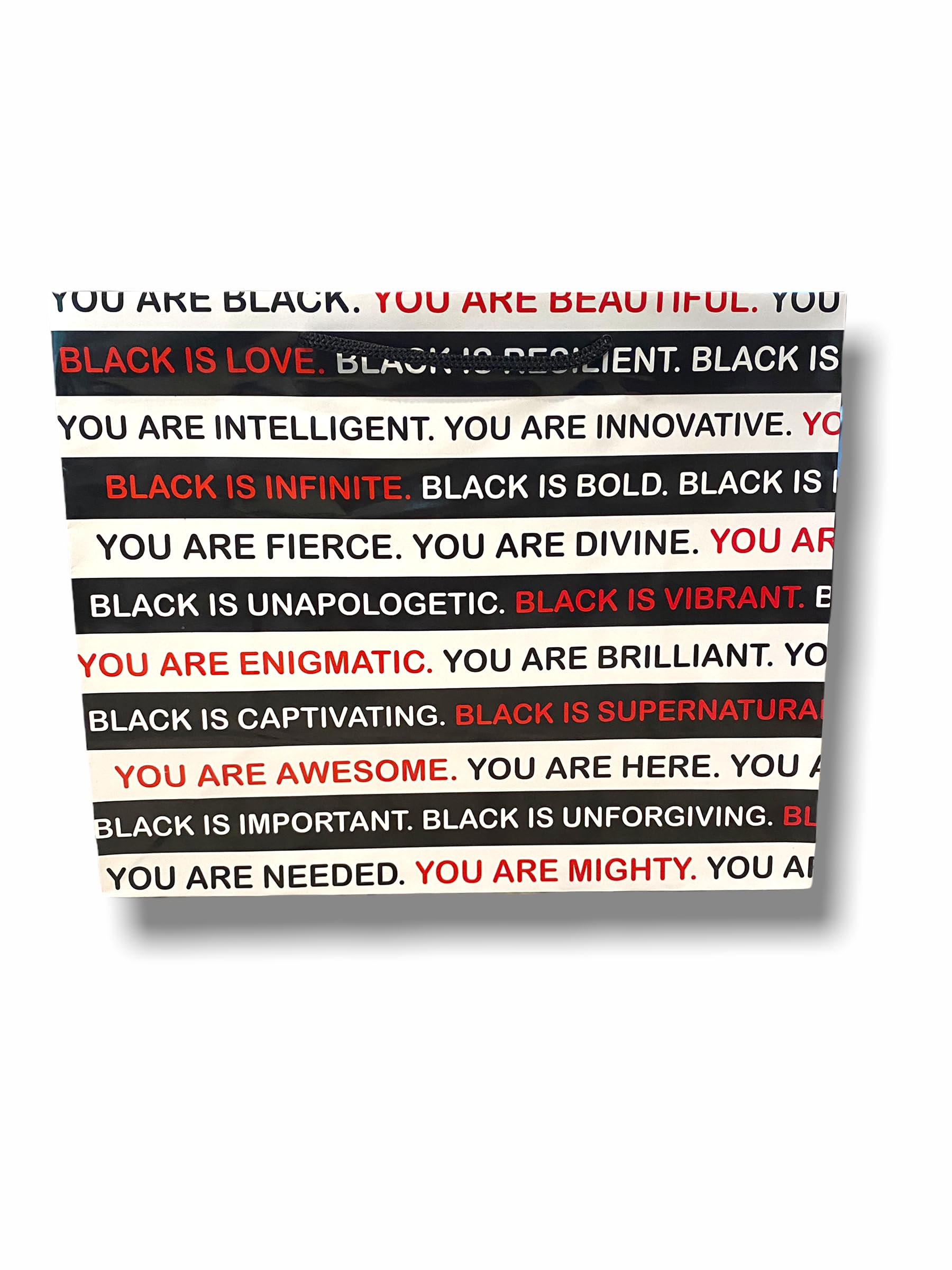 Makena Prints All Occasion Black Affirmations And Empowerment Gift Bags. Size: 1O X 10\" X 4\". Holds Up To 8lbs. Suitable For Birthdays, Baby Showers, And More. Red, Black, White