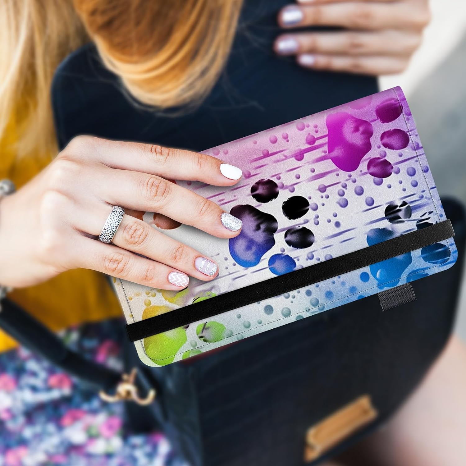 Check Book Cover for Personal Checkbook Watercolor Dog Paws Pattern Design PU Leather Checkbook Cover for Men Women with Card Slots & Pen Holder and Elastic Strap for Duplicate Checks