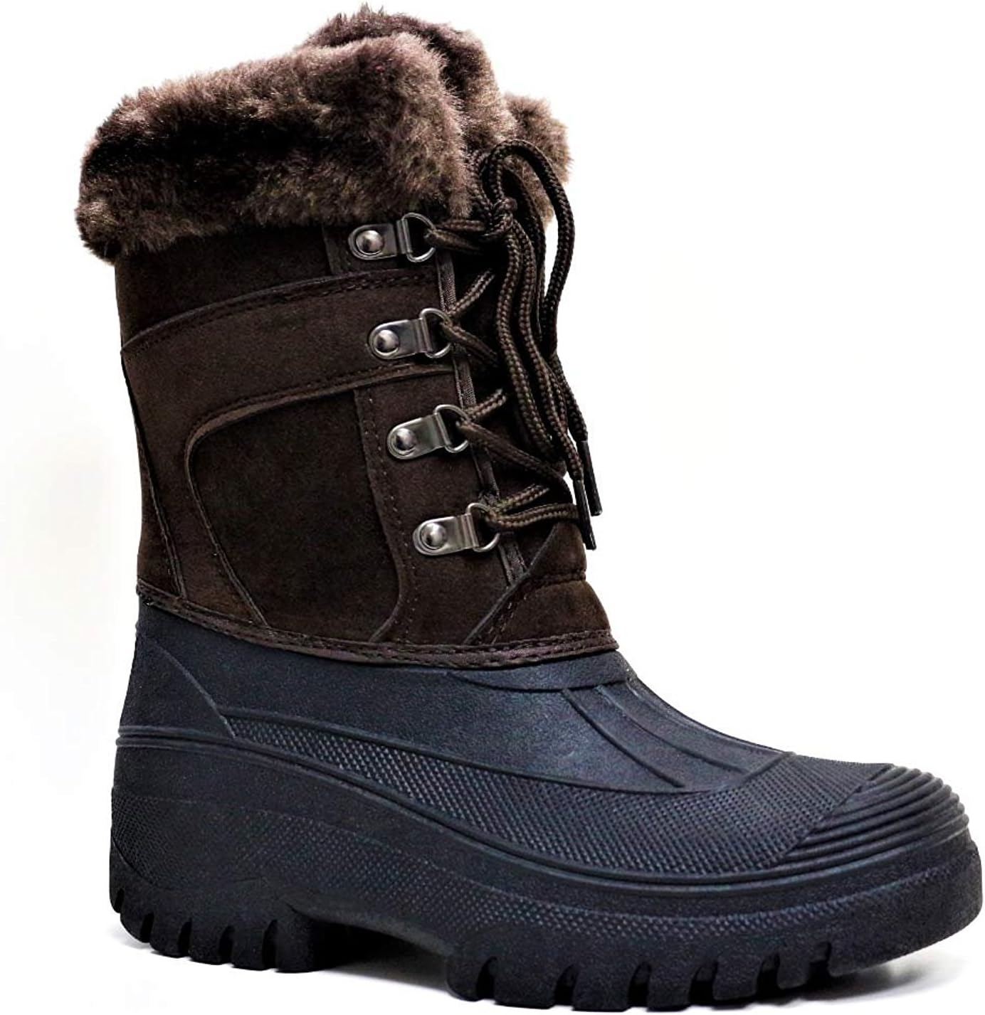 Fenside Country Clothing Ladies Premium Lace Up Thermal Winter Boots for Walking Stable Work - Faux Fur Top Lined & Anti Slip
