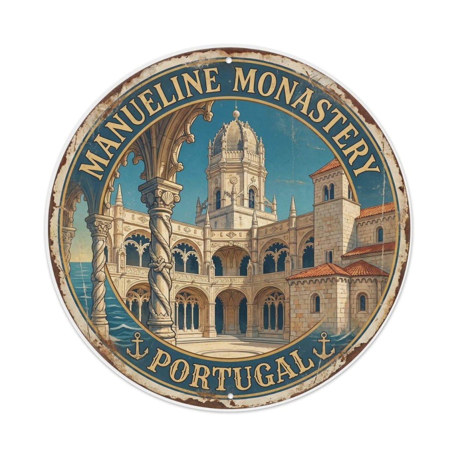 Vintage Travel Manueline Monastery Portugal Metal Tin Sign