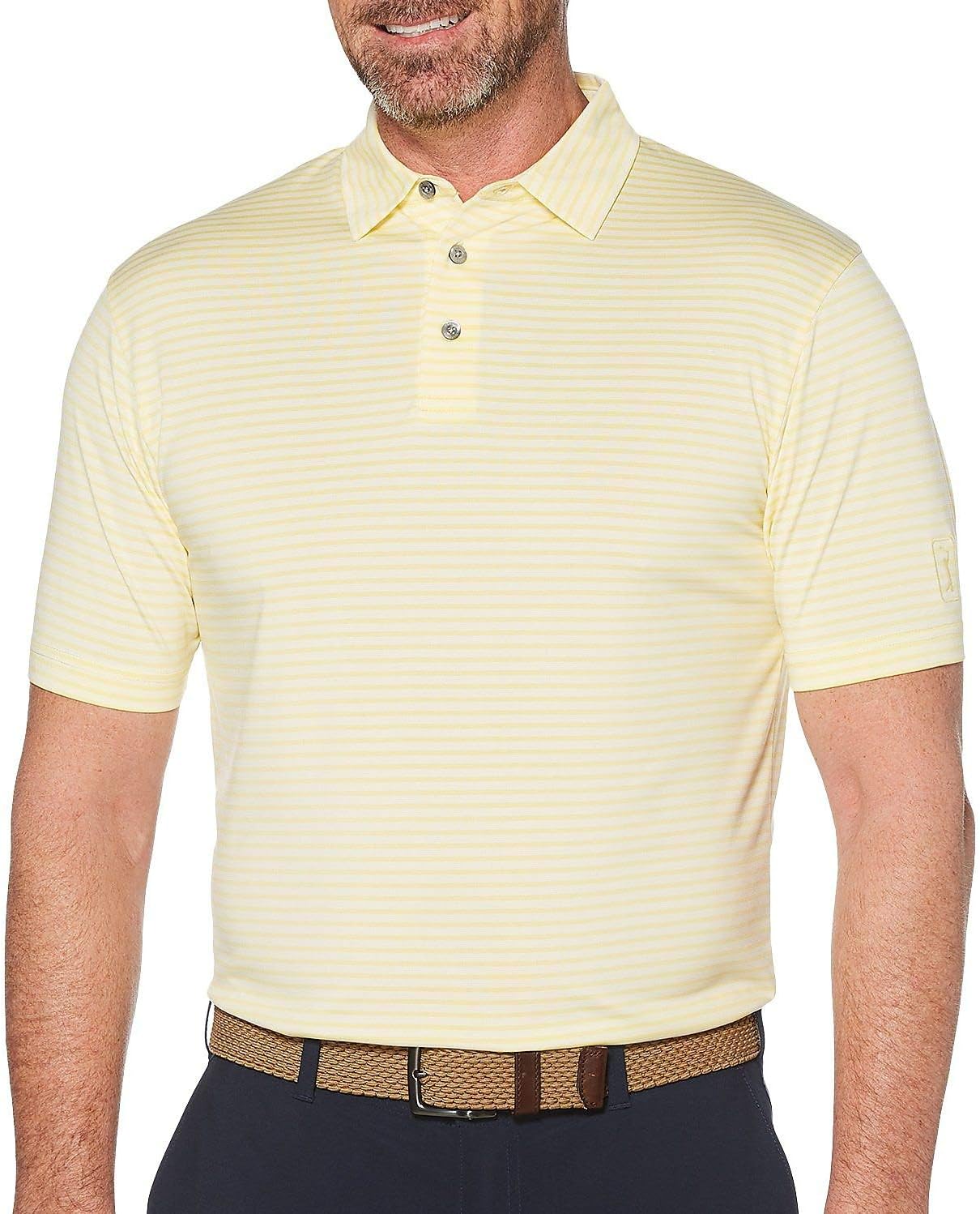 PGA Tour Men’s Stretch Short Sleeve Feeder Stripe Golf Polo Shirt, Moisture-Wicking Performance Shirts for Men