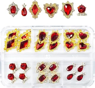 Luxury Nail Charms Heart Charms for Nails 3D Alloy Gold Nail Art Rhinestones Nail Gems Golden Nail Crystal Diamonds Jewelry Stones Studs Nail Art Supplies for Nails Decor Crafts