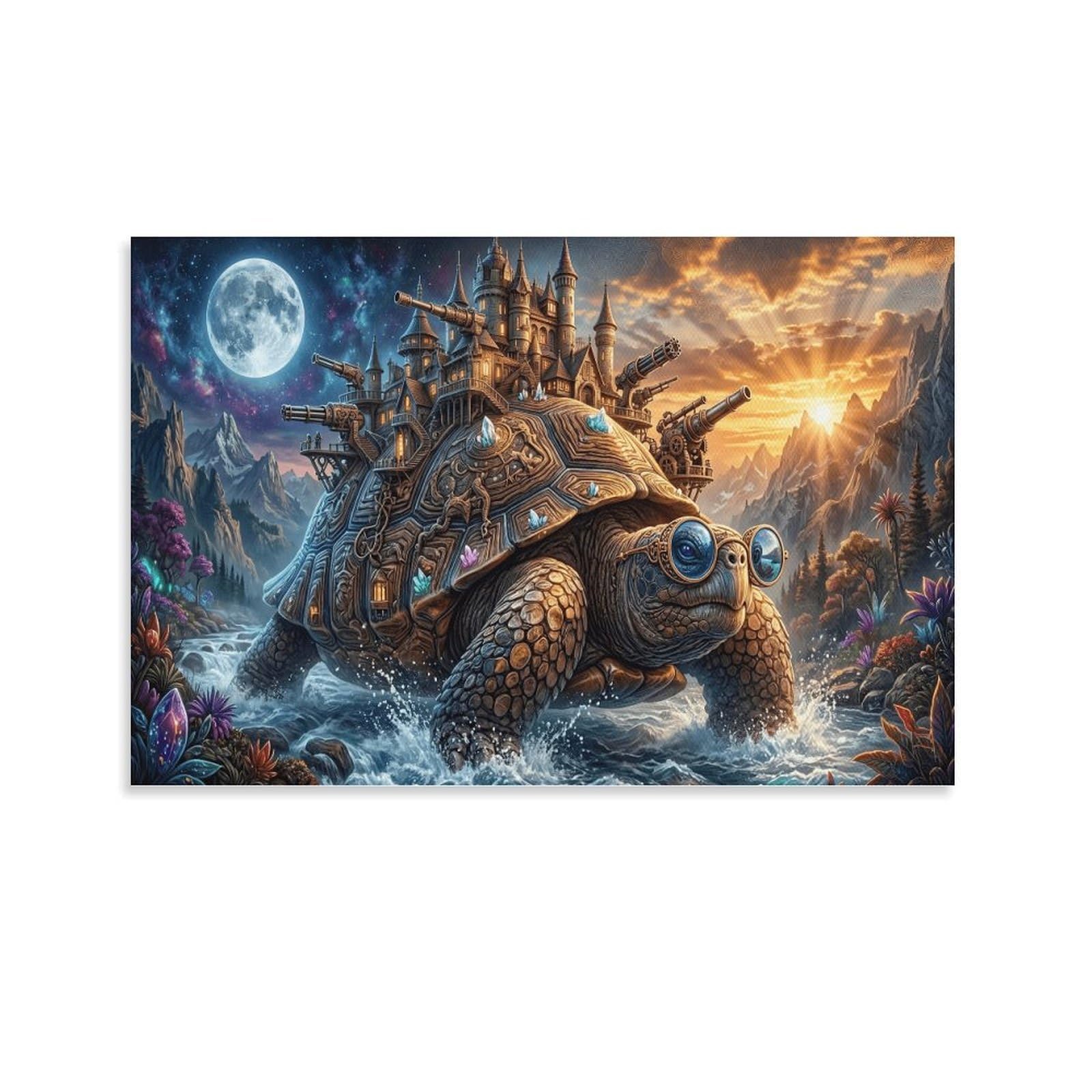 XPASHIQWC Turtle Poster Artwork Sun‑Moon Galaxy Giclee Canvas Prints Modern Wall Art Picture Wall Hanging for Home Decorations 20x30inch(50x75cm)