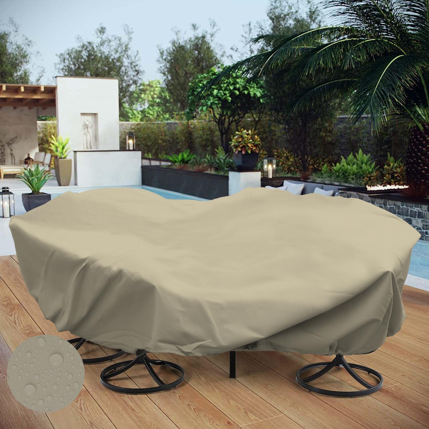 Patio Furniture Covers 11' Waterproof UV Resistant Heavy Duty Cover for Outdoor Round and Rectangle Table Chair Sofa Beige